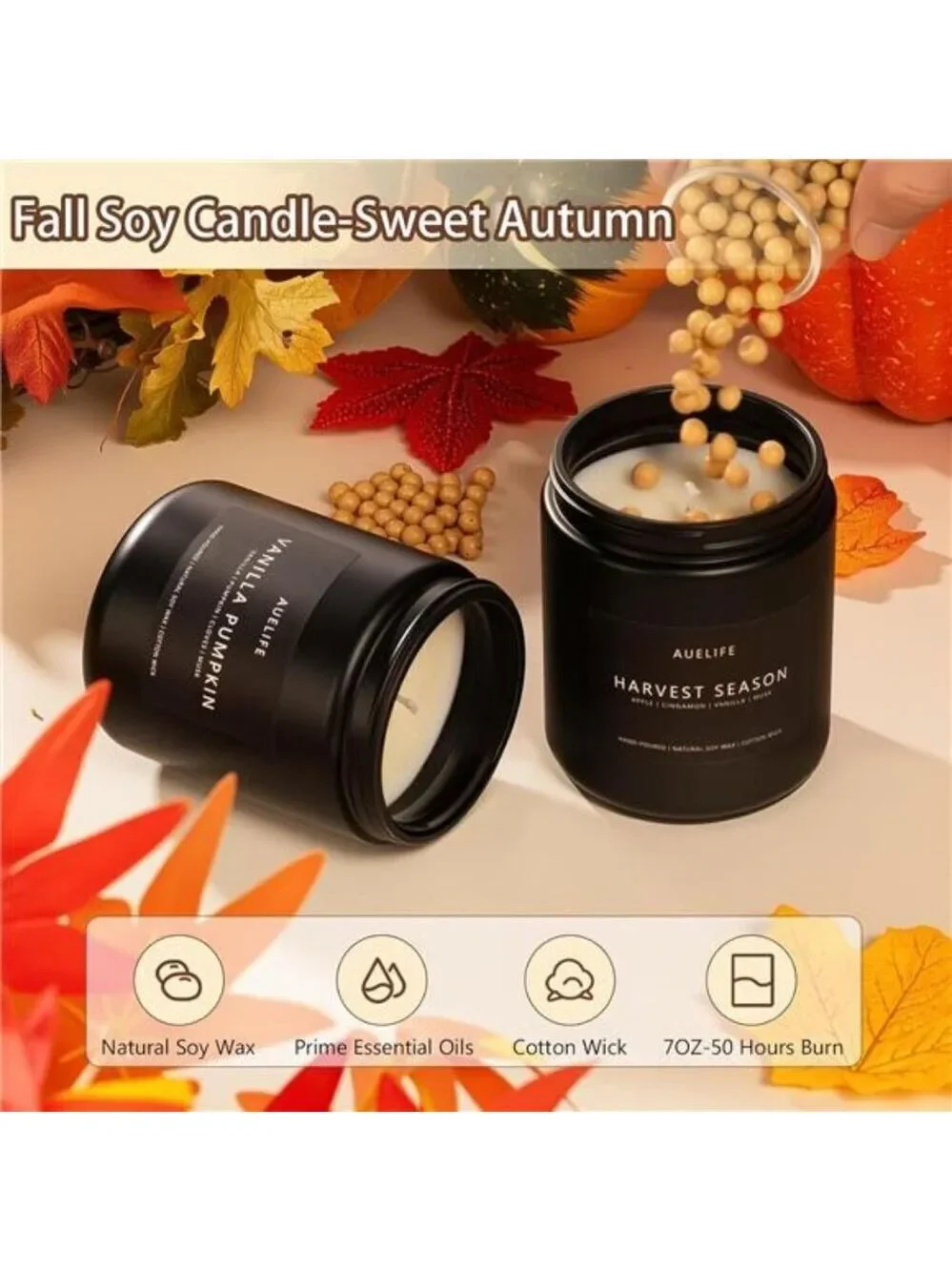 Fall Candles 4 Pack Soy Scented Candles Vanilla Pumpkin Cinnamon Apple Gift Set